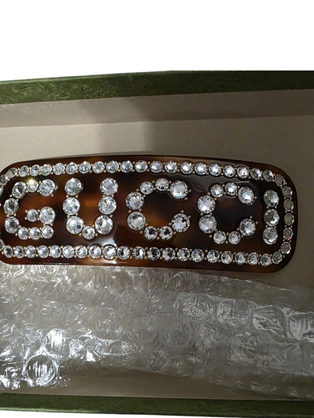Gucci Tortoiseshell Hair Clip with Crystal Logo - Brown In Box - Picture 5 of 6